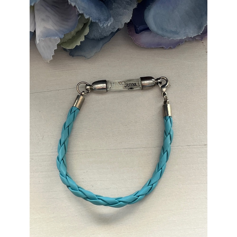 Braided Blue Faux Leather Bracelet with Jenna‎ Name Charm Accessory